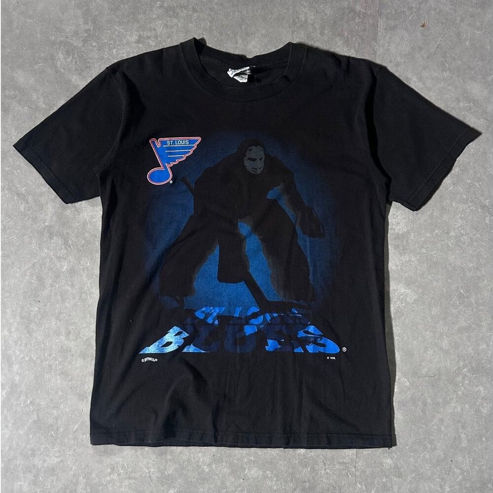 90s Vintage St. Louis Blues Shadow Nutmeg Black T Shirt -L